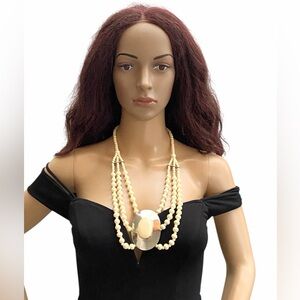 Vintage 3 row beaded bovine bone Statement necklace